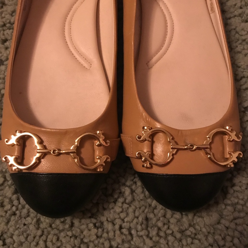 C Wonder Tan Black Double C Ballet Flats 8.5